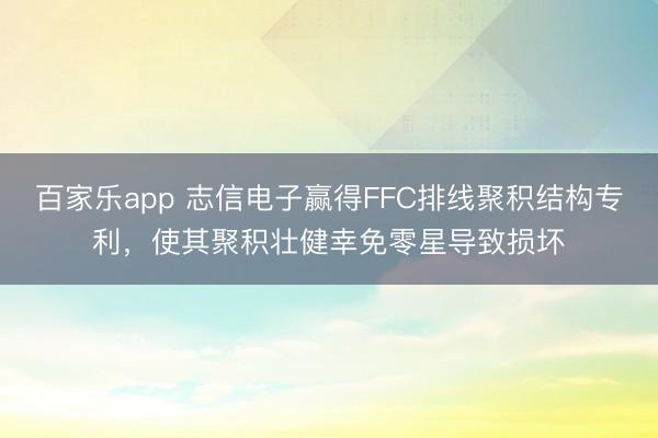 百家乐app 志信电子赢得FFC排线聚积结构专利，使其聚积壮健幸免零星导致损坏