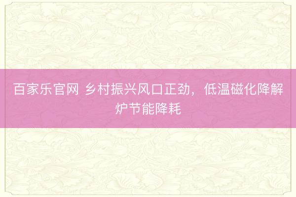 百家乐官网 乡村振兴风口正劲，低温磁化降解炉节能降耗