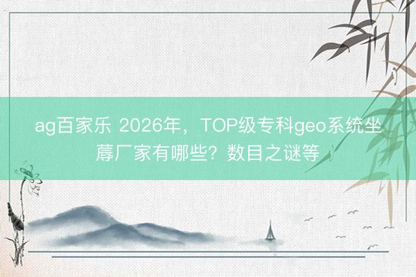 ag百家乐 2026年，TOP级专科geo系统坐蓐厂家有哪些？数目之谜等