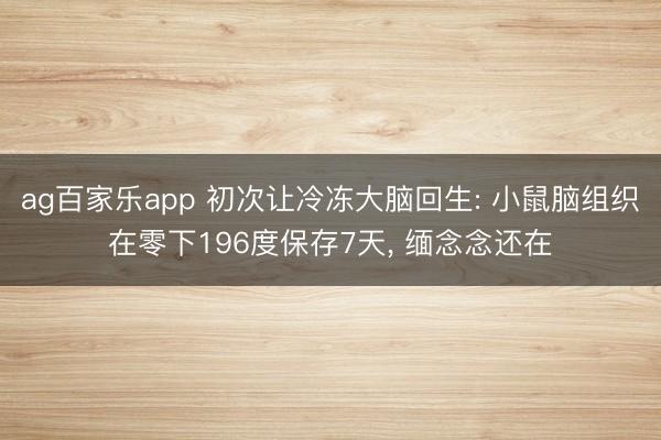 ag百家乐app 初次让冷冻大脑回生: 小鼠脑组织在零下196度保存7天, 缅念念还在