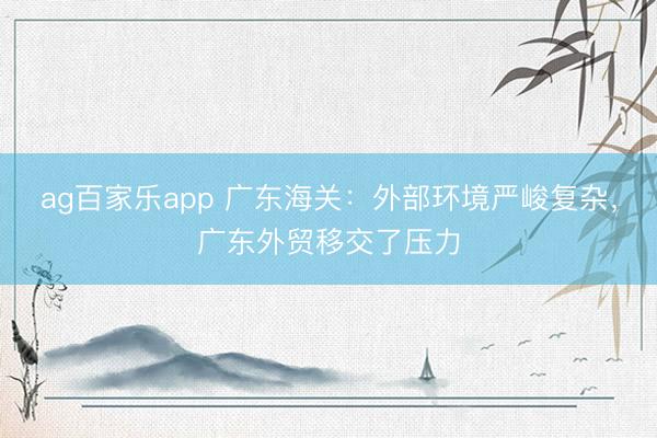 ag百家乐app 广东海关：外部环境严峻复杂，广东外贸移交了压力