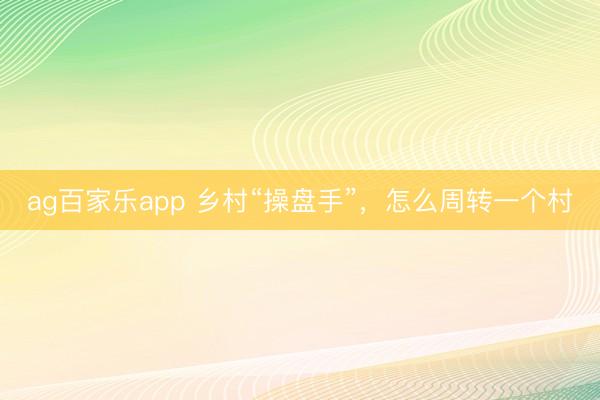 ag百家乐app 乡村“操盘手”，怎么周转一个村