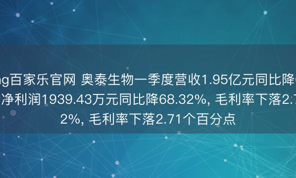 ag百家乐官网 奥泰生物一季度营收1.95亿元同比降6.29%， 归母净利润1939.43万元同比降68.32%， 毛利率下落2.71个百分点