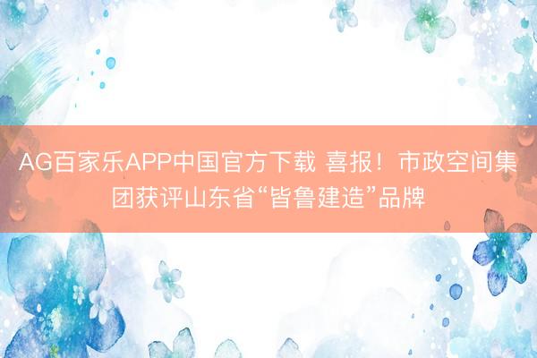 AG百家乐APP中国官方下载 喜报！市政空间集团获评山东省“皆鲁建造”品牌