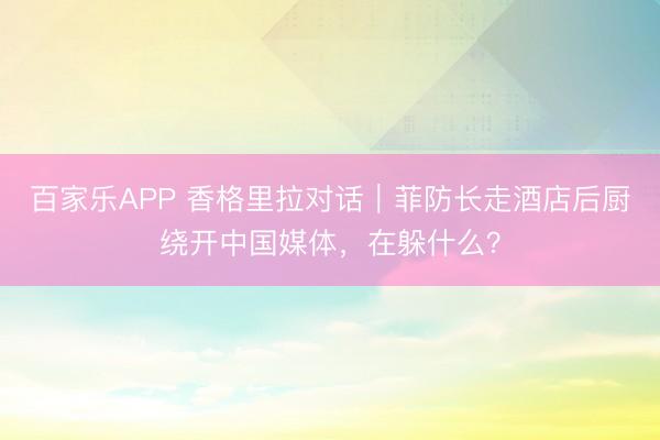 百家乐APP 香格里拉对话｜菲防长走酒店后厨绕开中国媒体，在躲什么？