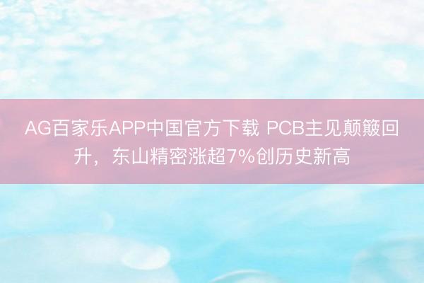 AG百家乐APP中国官方下载 PCB主见颠簸回升，东山精密涨超7%创历史新高